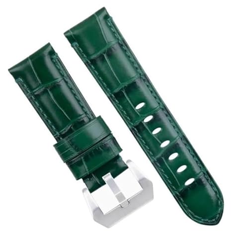 Bracelet montre cuir souple résistant 24mm vert pour remplacer bracelet Breitling