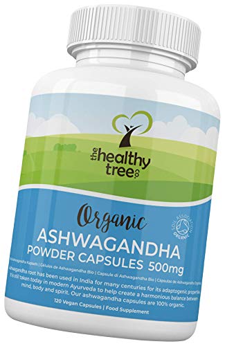 Organic Ashwagandha Capsules by TheHealthyTree Company - Vegan, 100% Natural Ayurvedic Adaptogenic Herb for Mind, Body and Spirit - 120 Ashwagandha Root Powder Tablets…