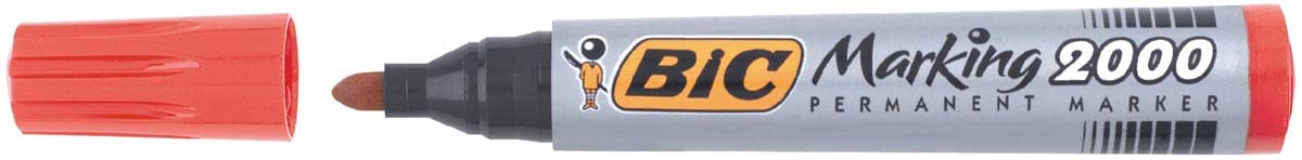 BIC 1 x 8209133 Bullet Tip Permanent Marker (S), Red, 1.7 mm, for Cardboard, Metal, Paper, Plastic - Alcohol-Based Ink