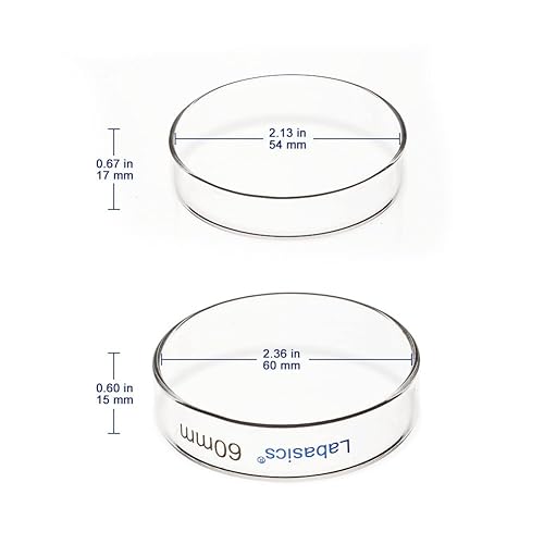 Miniatura 2 de Labasics Platos de Petri de vidrio, 10 unidades, 2.362 x 0.591 in autoclave vidrio borosilicato placas de cultivo celular placas Petri con tapa