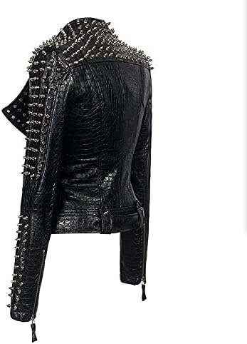 Women's Personality Punk Rock Rivets Motorcycle Leather Jacket Studded Perfectly Shaping Short Motobiker Coats - Image 2