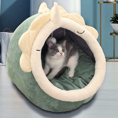 猫 ドーム型 冬用ベッド 大きい 半密閉型 保温防寒 猫 家 冬 ドーム 快適 柔らかい 滑り止め 猫の家 ドーム型 大型 室内 マット兼用 暖かい ふわふわ キャットハウス 暖かい 寒さ対策 小動物用 (M,一角獣)