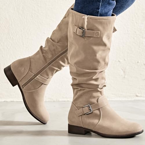 Image of Luoika Women's Extra Wide Calf Knee-High Boots | Wide Width, Round Toe, Plus Size, Slouchy Boots, Low Heel, Winter Boots.