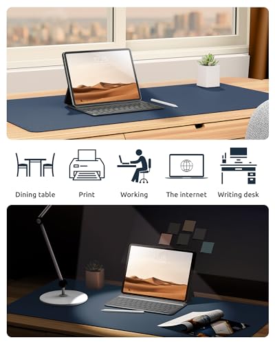 Image of YSAGi Leather Desk Mat, Large Mouse Mat, 60 x 35 cm, Dark Blue