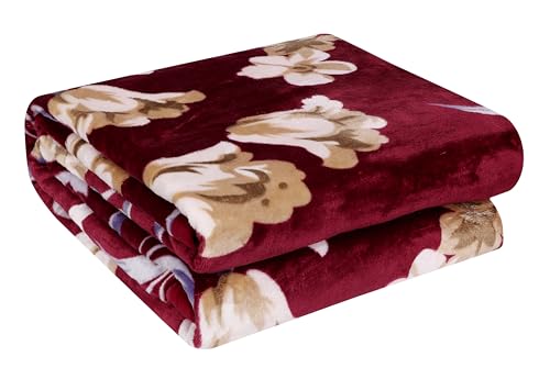 Image of Premium Ultra Soft Flannel Printed Single Blanket 220x160 cm| 200 GSM Warm & Cozy All Season AC Blanket| Lightweight Travel /Camping Throw for Sofa & Couch| Winter Duvet /Quilt- Maroon