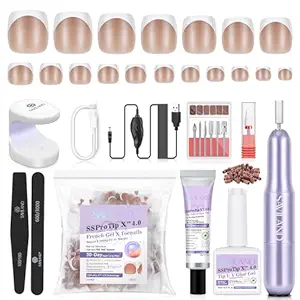 SAVILAND Gel Toe Nail Kit: 18 Sizes Nude Press-On Toenails for Women with Drill, 216 Nude Toe Nail Press Ons, U V Lamp and Nail Glue Gels, Gel Nail X Kit Tools for Manicure Gift