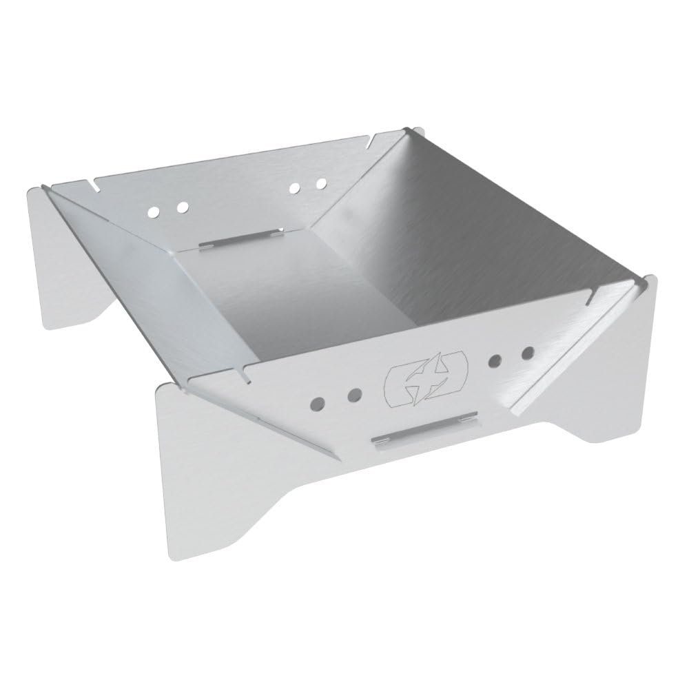 Oxford FirePit - Braciere portatile in acciaio inox con custodia per il trasporto, design leggero e piatto, per campeggio, spiaggia, viaggi, escursionismo, barbecue, base rialzata, facile da montare