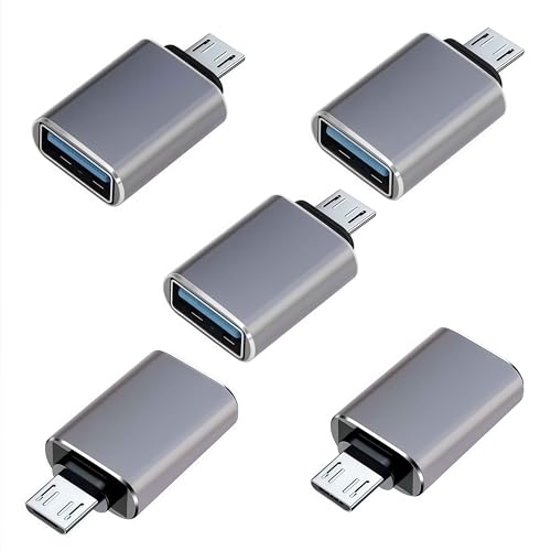 TFAK 5 Pack Micro USB to USB OTG Adapter usba to MICR USB Micro USB 2.0 OTG Adatper for S7 LG Mouse Flash Drive Keyboard Game Controller(Silver Gray)