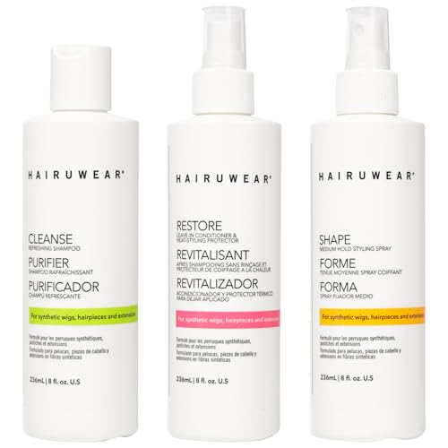 Shampoo & Conditioner Set with Hair Spray - Wig Care for Synthetic Wigs, Hairpieces & Extensions, Full Size (8 Fl Oz Each)