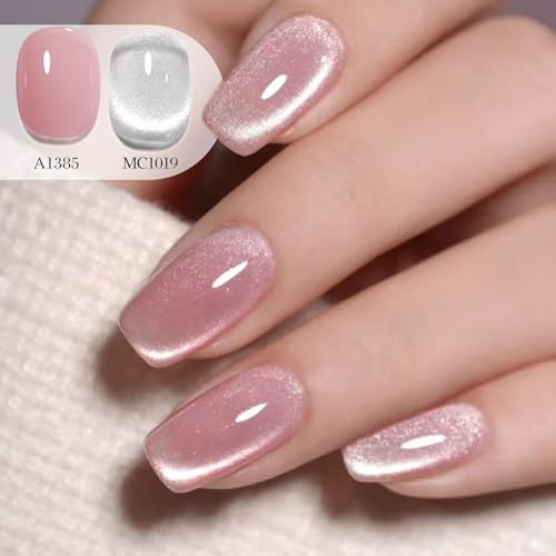 Double Rhythm 0.5 OZ Cat Eye Gel Polish with Magnet 15ML Holographic Glitter Shimmer Translucent Jelly Color Magnetic Polish Salon DIY at Home (Silver-MC1019) - Image 5