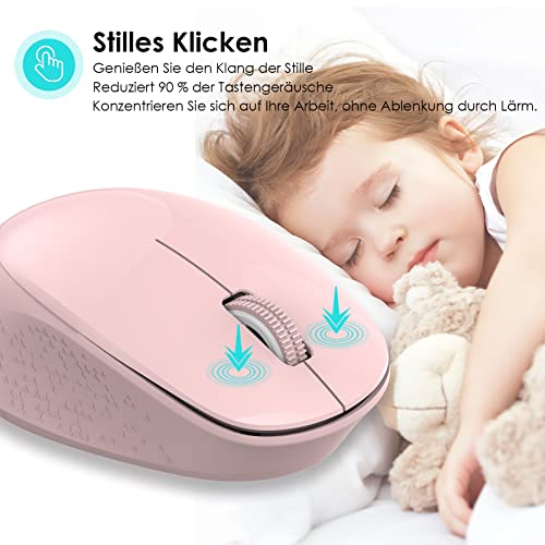 LeadsaiL Maus Kabellos, 2.4G Wireless Maus Leise mit USB Empfänger, 1600 DPI Optical Tracking, 3 Tasten Mäuse, Für Links- und Rechtshänder, Kompatibel mit PC, Mac, Laptop, Windows - Rosa – Bild 4