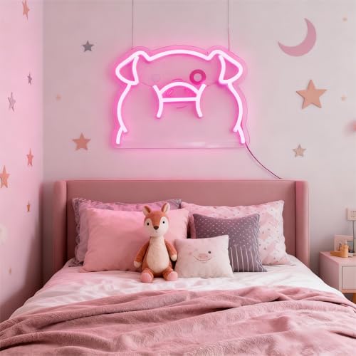 Image of Pink Pig LED Neon Sign | USB Powered Night Light, Nursery Wall Decor, Kids Room Art Lamp, 12.6x10 inches