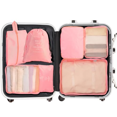 7PCS Packing Cubes for Suitcases, Travel Luggage Organizer Bags, Suitcase Organizer Bags Set for Carry on Luggage Travel Essentials, Pink - Image 6