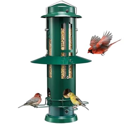 Kingsyard Squirrel Proof Bird Feeder with Removable Base, All Metal, Tube Bird Feeders for Outdoors Hanging, Easy to Clean & Refill, Dark Green
