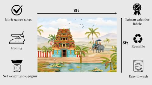 Image of Temple Background Decoration Cloth | South Indian Temple Gopuram Theme Backdrop Cloth with Pooja Decoration 6x8 Feet | Temple Background Cloth 6ft | laxmi Backdrop Decorations Backdrop