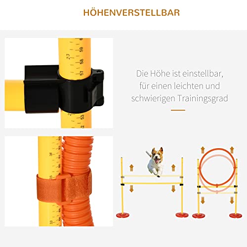 PawHut Agility Set Hunde 3-teiliges Agility-Ausrüstung für Hundetraining Steckhürdenset mit 6 Slalomstangen höhenverstellbar Hürden Sprungreifen Tragetasche Agilityset für Spiele Training