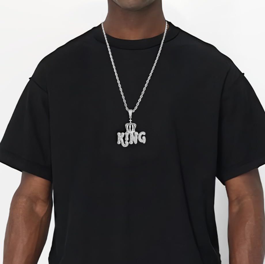 Silver Crown King Pendant Necklace for Men Stainless Steel Rope Chain Ice Out Pendant with Imitation Diamond Mens Necklace Hiphop Jewelry Gift3