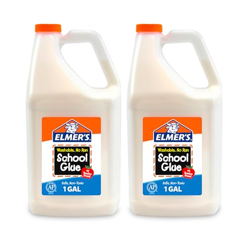 Elmers White Liquid School Glue 1 Gallon 2 Count Washable #1 Teacher Brand - Arts & Crafts Teacher Supplies Great for Making Slime