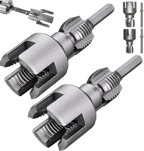 2Pcs Integrated Internal & External Pipe Threading Tool, 1/2'' 3/4'' Dies, Dual-Function Pipe Thread Cutting Tool, Electric Drill Compatible PVC Pipe Threader Kit(1/2''+3/4'')