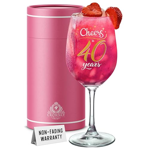 CROWNLY CRYSTAL Calice Da Vino Personalizzato Regalo Donna 40 Anni Con Scritta Cheers To 40 Years Bicchiere Vino Personalizzato In Vetro Elegante Con Scatola Regalo Premium Per Compleanno Importante