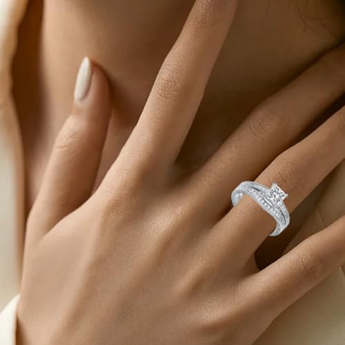 Vintage Bridal Ring Set for Women Princess Cut Bridal Sets Wedding Rings, 1-1/2 Carat(ctw) Moissanite Engagement Ring Set 925 Sterling Silver 10K 14K 18K Gold Engagement Ring Set Free Engraving2