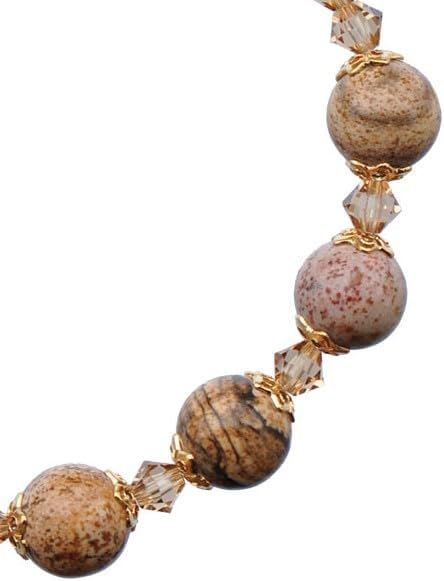 Sine Cera Picture Jasper/Gold Trim 1 Decade Catholic Rosary Bracelet, Smooth 8mm Beads - Image 3