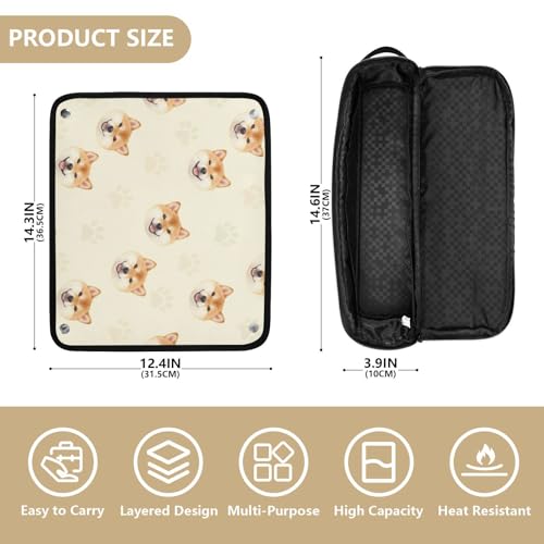 Organizador 2 en 1 para herramientas de cabello con alfombrilla resistente al calor, estuche de viaje para planchas y rizadores con diseño de cara de perro Shiba Inu para mujeres miniatura 4