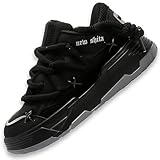 NEW SHITA Women’s Faux Leather Fashion Platform Chunky Sneakers Lightweight Breathable Height Increasing Unisex Casual Walking Tennis Running Shoes (FK2306, Black, Size 39)