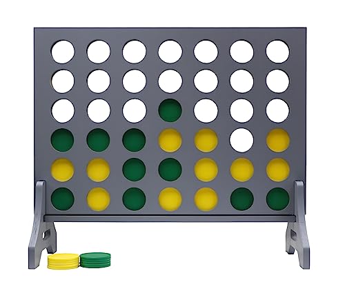 Image of Giant 4 in a Row Game for Family & Adults - Tailgating Pros Jumbo Grey Wooden Four in a Row Indoor & Outdoor Yard Game for Family Party Fun, Portable Activities for Patio, Backyard, and Camping