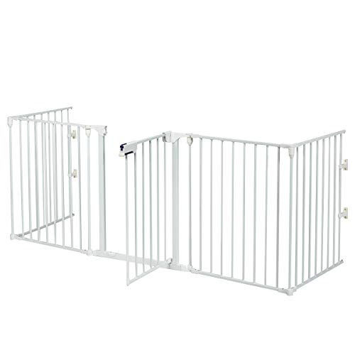 PawHut Cancelletto per Cani Regolabile 75-103 cm, Cancello di Sicurezza con Chiusura Automatica in Acciaio e ABS, Altezza 76 cm, Grigio