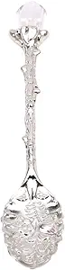 Crystal Coffee Spoon Vintage Floral Carved Long Handle Ice Cream Tea Spoon,Silver Diamond RHinestone