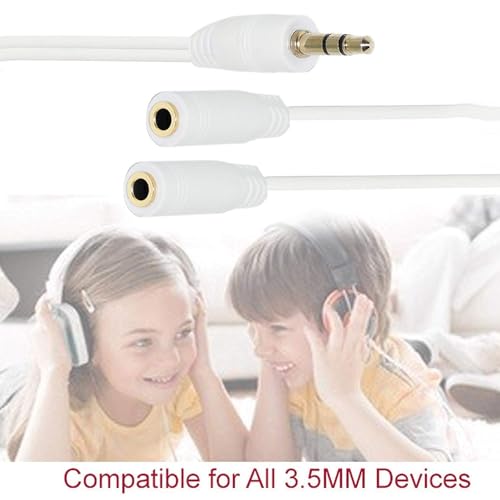 Image of NISHTECH 3.5mm jack 1 male to 2 female Stereo headphone earphone Jack Y Splitter audio adapter Cable (White)