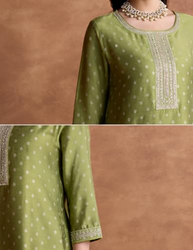 Image of Amazon Brand - Myx Women Embroidered Kurta Set with Designer Dupatta (Available in Plus Sizes)