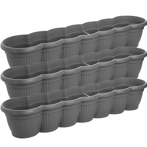 SUSTANIA 3er Set Blumenkasten 80cm Anthrazit: Geschwungenes Wellendesign für kreative Balkongärten - Balkonkasten Made in EU