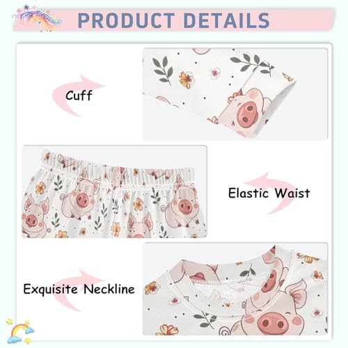 ALAZA Pig Piggy Flower White 2 Piece Pajama Set Long Sleeve Top and Pants Sleepwear Unisex4