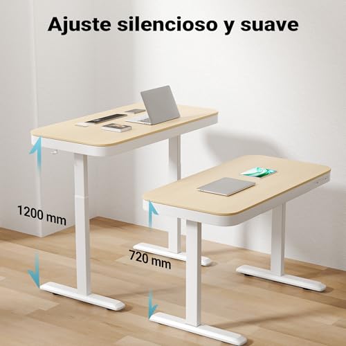 WilTec Escritorio elevable monomotor con Cargador Sistema antichoque Memoria Aviso Tiempo Sentado/de pie Escritorio de pie Tablero 1180 x 600 mm - imagen 4