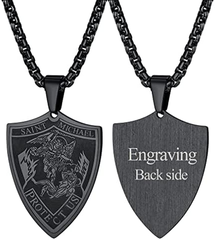 FaithHeart Personalised Saint Michael Necklace Talisman Jewellery Stainless Steel Archangel St Michael Pendant Protection Necklaces Engraved Catholic Jewelry Amulets for Policemen Firefighters