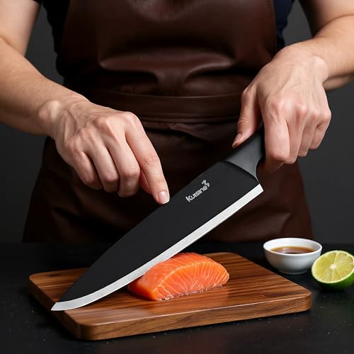Image of KUISINE Upgraded Chef Knife Set One Piece Molding High Carbon Stainless Steel,Super Sharp Blade Ergonomic Steel Handle,Knife Block Set with Built-in Sharpener(EX Black Pro,15PCS)
