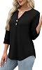 Blusa de Mujer con Manga 3/4, Cuello Henley, para Verano, Ropa de Moda 4