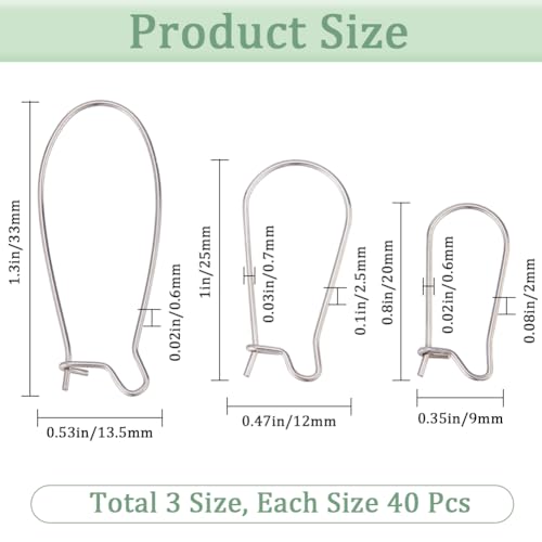 SOFPLATE 1 Box 120Pcs 3 Styles Kidney Earring Hooks Stainless Steel Kidney Ear Wires Silver Long Dangle Earring Findings U Shaped Hoop Kidney Ear Wires for jewellery Making Supplies DIY Craft Beginner - Image 2