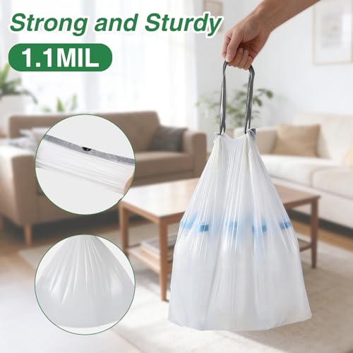 Image of 200 Counts 1.2 Gallon Trash Bag Drawstring Small Trash Bags, Thick Pre-separated Garbage Bags, Trash Bin Liners, Suitable for bathroom, kitchen, bedroom, office (White)