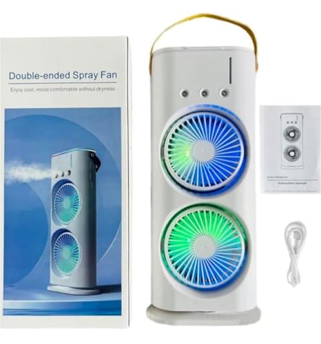 Image of Double Ended Spray Cooler, 2025 New 3 Gears USB Rechargeable Quiet fan with LED Light & Remote Control, 280ml Water Ice Tank, Mini Cooler for Business & Home Use, Energy Saving, Heatstroke Prevention