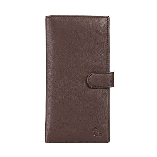 Image of KARA Unisex Tan Leather Passport Holder - Bi-Fold Slim Genuine Leather with Button Lock & 6 Card Slots