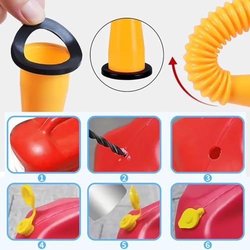 Confrontk Gas Can Spout, Upgraded Replacement Gas Can Spout with Flexible Nozzle, With Gas Tank Vent Caps, Spout Cover, Thick Rubber Pad, Base Cap and Drill Bits (4)