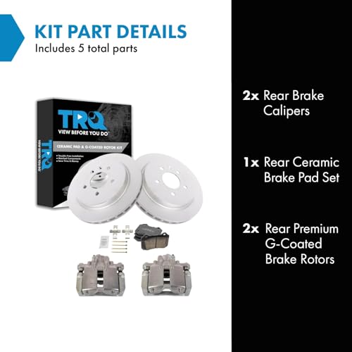 Image of TRQ Rear Brake Pad and Rotor Set Ceramic G Coated Rotors Calipers | For 2005-2011 Cadillac STS Brake Code J56 JL9