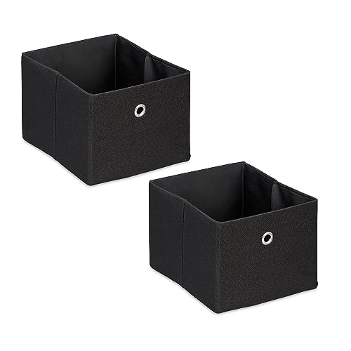 Relaxdays Aufbewahrungsbox, kleine Ordnungsbox aus Stoff, 2er-Set, HBT: 16 x 20,5 x 25 cm, Faltbarer Regalkorb, Schwarz