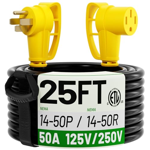 POWGRN NEMA 14-50P to NEMA 14-50R 25FT 50 Amp RV/EV Extension Cord Outdoor with...