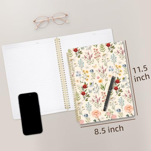 Image of Cute Spiral Notebook 8.5 x 11 lined Journal A4 with Pocket, Plant | 70 page, Note Book with Pocket, Large, Big, Hard Cover, Aesthetic, Pretty Design, for Women, Girls, Kawaii