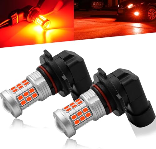 KISLED Super Bright 3000lm 9145 H10 LED Fog Lights Bulbs DRL High Power 2835 Chips with Projector Lens Replacement for Cars Trucks, Red