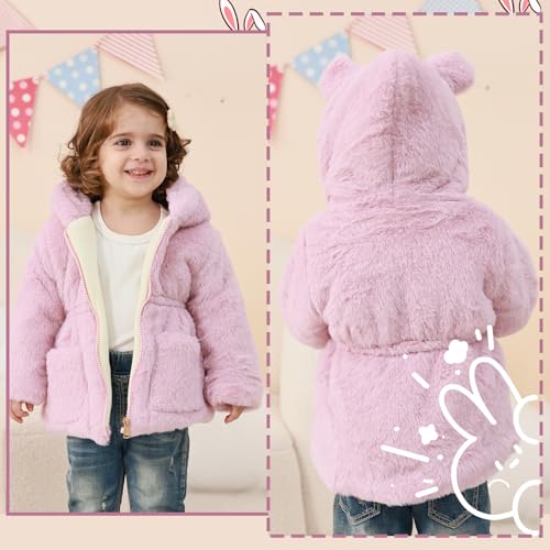 Image of UVIPC Toddler Girls Winter Coat Fleece Jacket Overcoat Kids Faux Fur Hooded Outwear Clothes Warm Thicken 1-8 Years